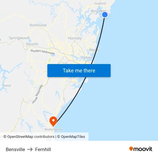 Bensville to Fernhill map
