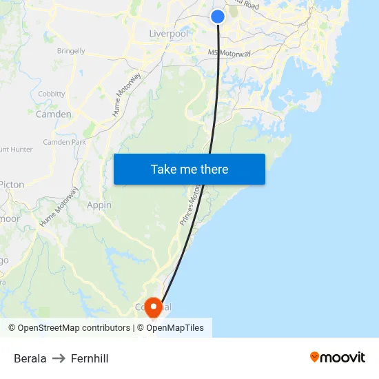 Berala to Fernhill map