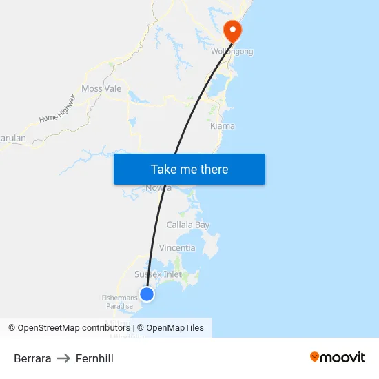 Berrara to Fernhill map