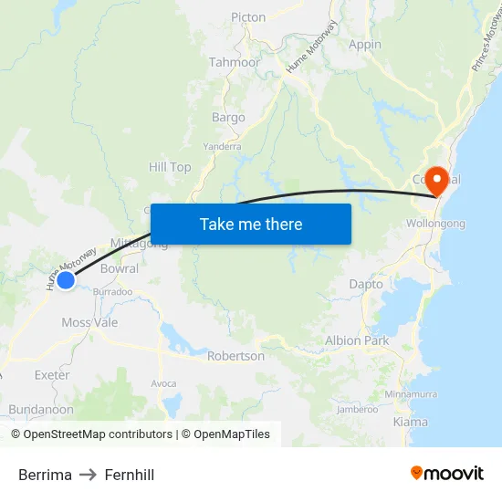 Berrima to Fernhill map