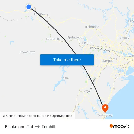 Blackmans Flat to Fernhill map