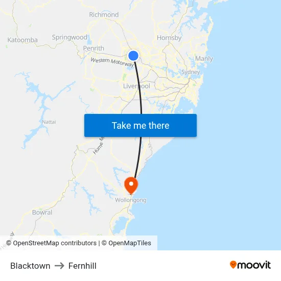 Blacktown to Fernhill map