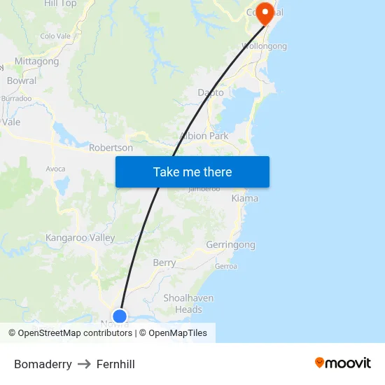 Bomaderry to Fernhill map