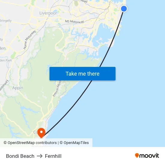 Bondi Beach to Fernhill map