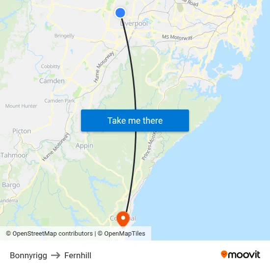 Bonnyrigg to Fernhill map