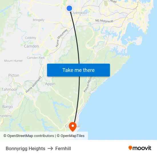 Bonnyrigg Heights to Fernhill map