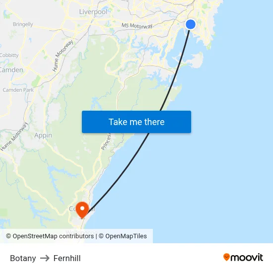 Botany to Fernhill map