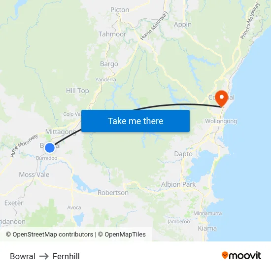 Bowral to Fernhill map