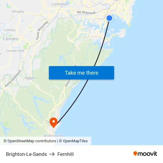 Brighton-Le-Sands to Fernhill map