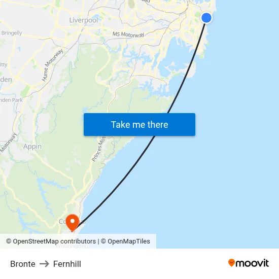 Bronte to Fernhill map