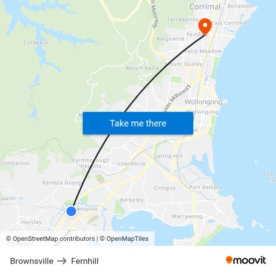 Brownsville to Fernhill map