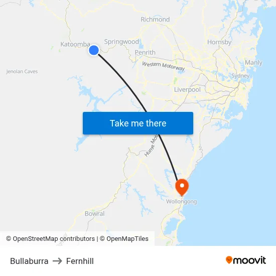 Bullaburra to Fernhill map
