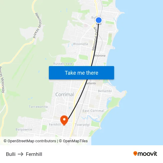 Bulli to Fernhill map