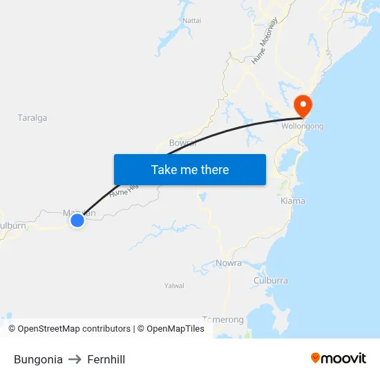 Bungonia to Fernhill map