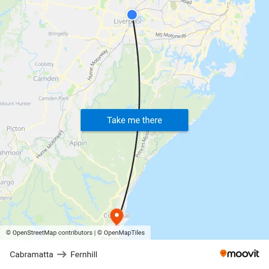 Cabramatta to Fernhill map