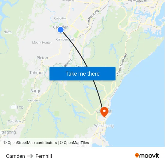 Camden to Fernhill map