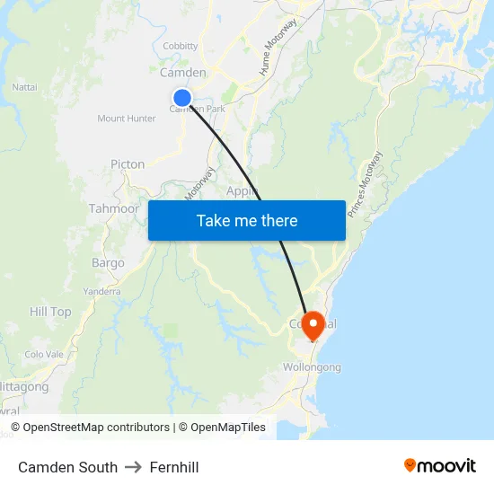 Camden South to Fernhill map