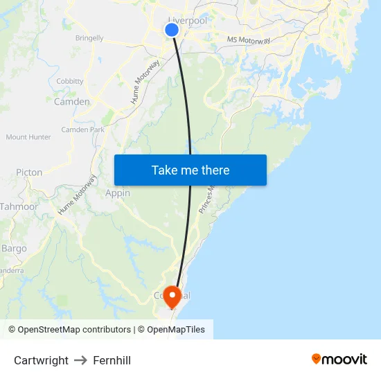 Cartwright to Fernhill map