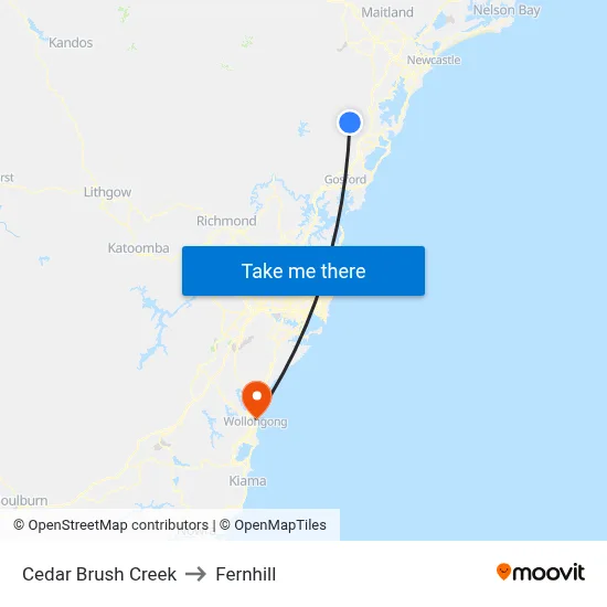Cedar Brush Creek to Fernhill map
