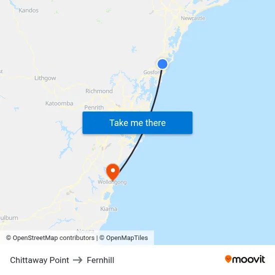 Chittaway Point to Fernhill map