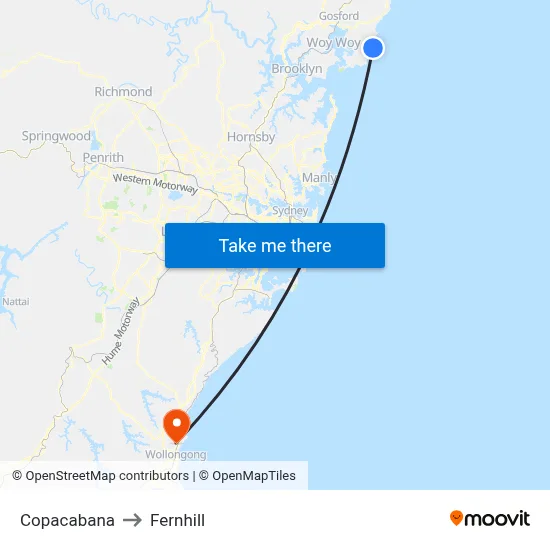 Copacabana to Fernhill map