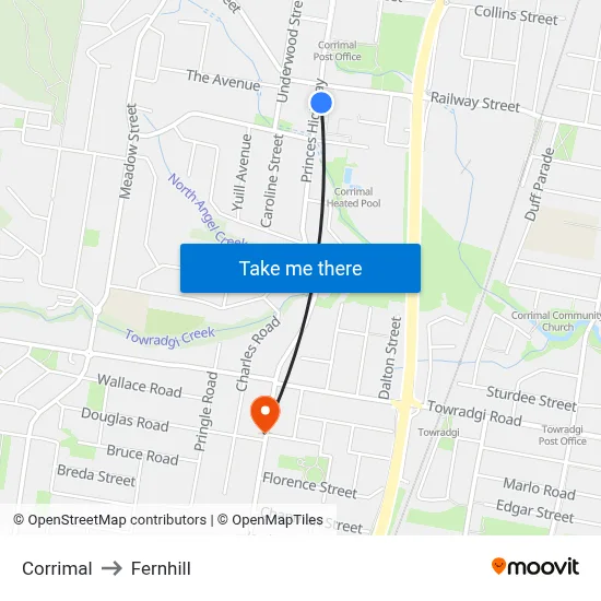 Corrimal to Fernhill map