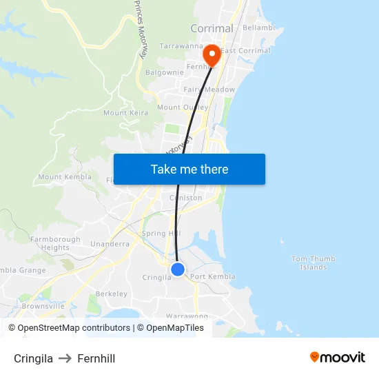 Cringila to Fernhill map