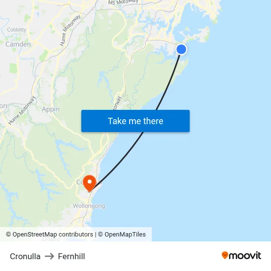 Cronulla to Fernhill map