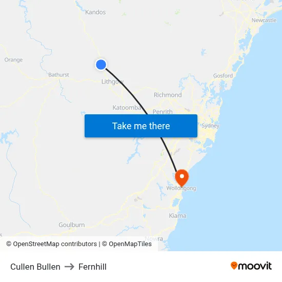 Cullen Bullen to Fernhill map