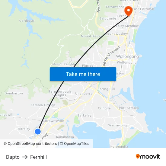 Dapto to Fernhill map