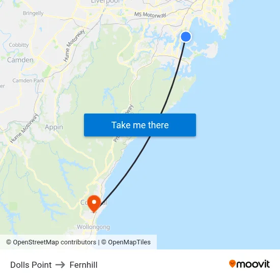 Dolls Point to Fernhill map
