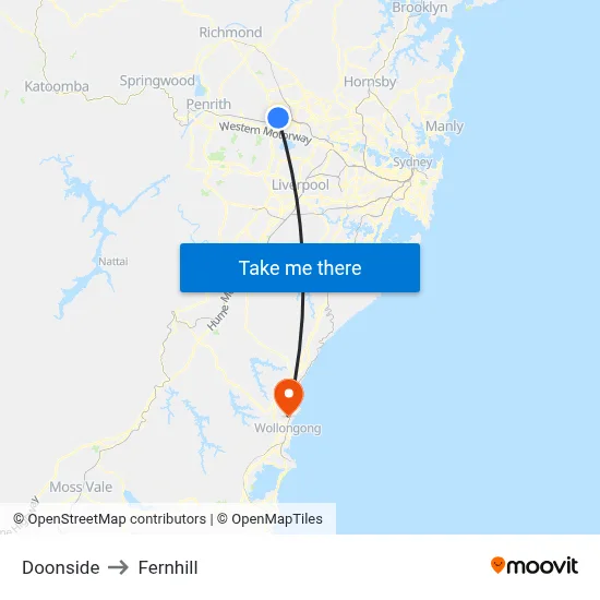 Doonside to Fernhill map