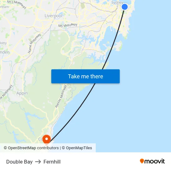 Double Bay to Fernhill map