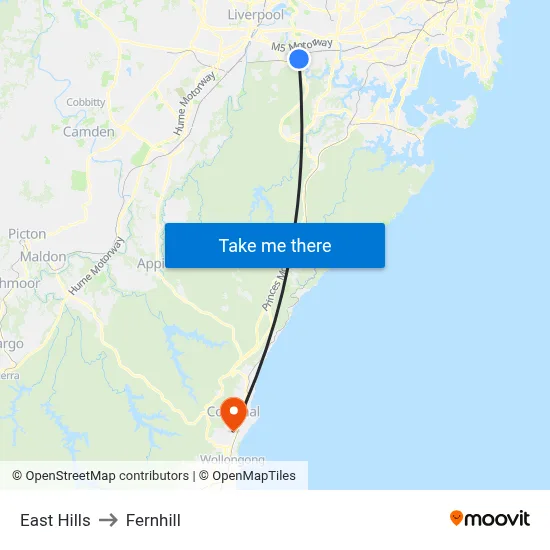 East Hills to Fernhill map