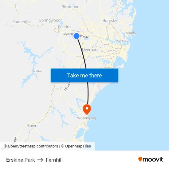 Erskine Park to Fernhill map