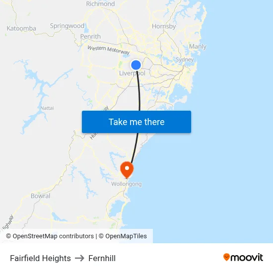 Fairfield Heights to Fernhill map