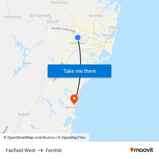 Fairfield West to Fernhill map