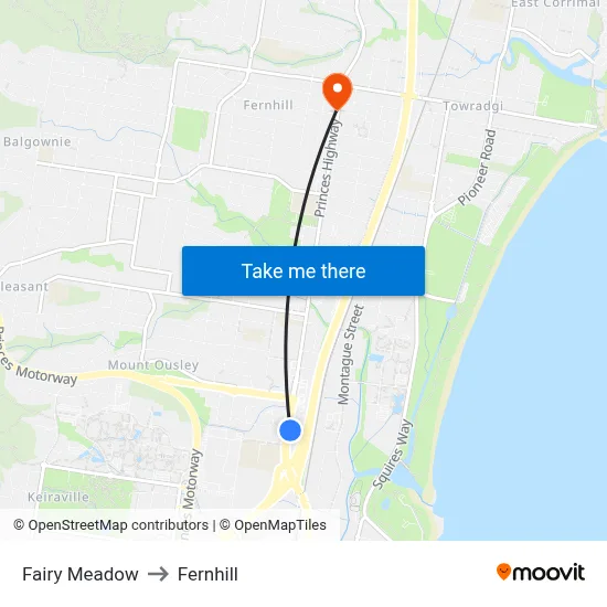 Fairy Meadow to Fernhill map