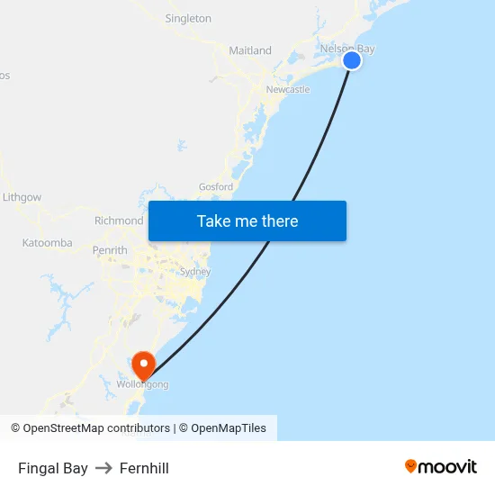 Fingal Bay to Fernhill map