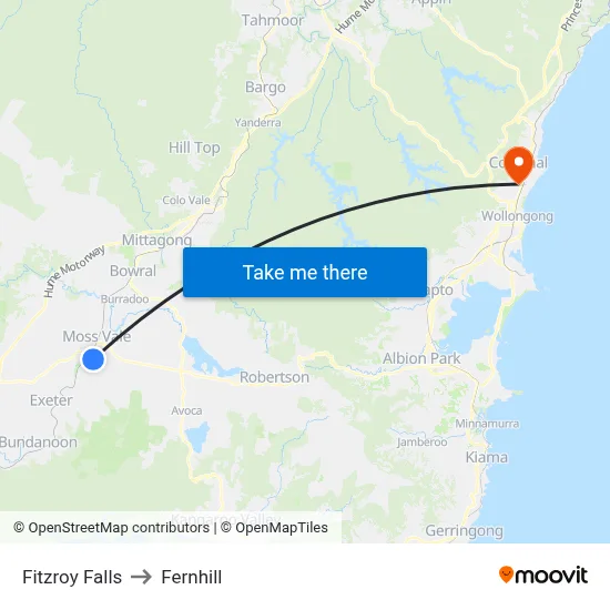 Fitzroy Falls to Fernhill map