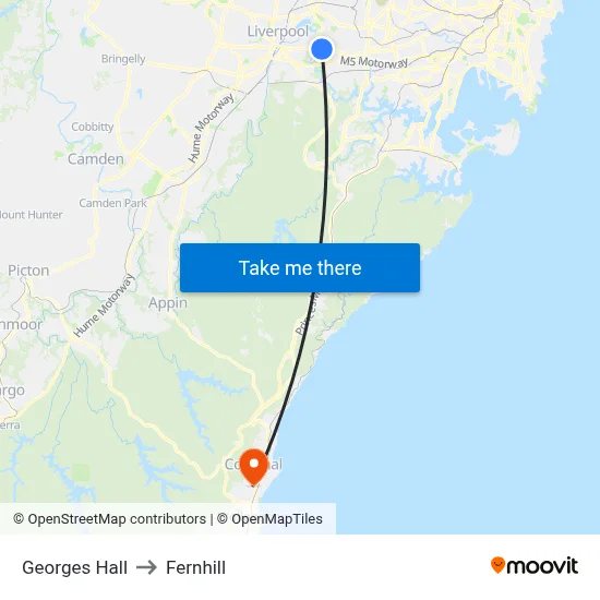 Georges Hall to Fernhill map
