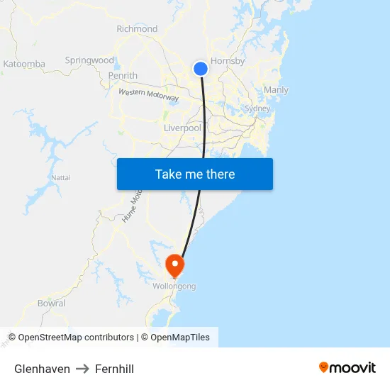 Glenhaven to Fernhill map