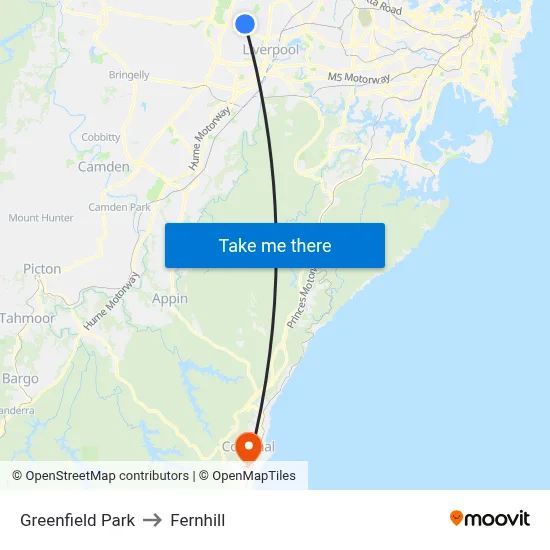 Greenfield Park to Fernhill map