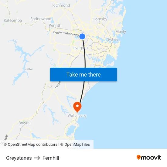 Greystanes to Fernhill map