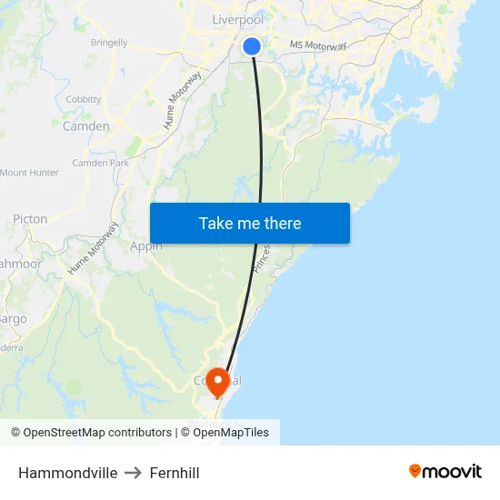 Hammondville to Fernhill map