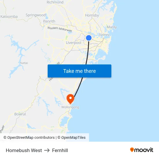 Homebush West to Fernhill map