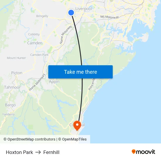 Hoxton Park to Fernhill map
