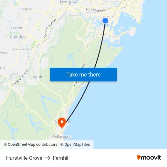 Hurstville Grove to Fernhill map