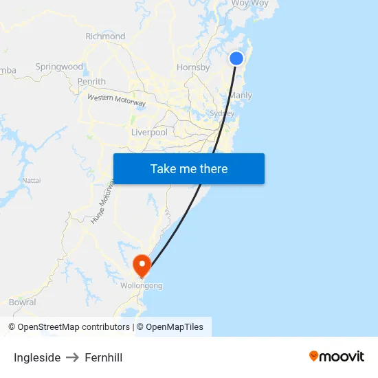 Ingleside to Fernhill map