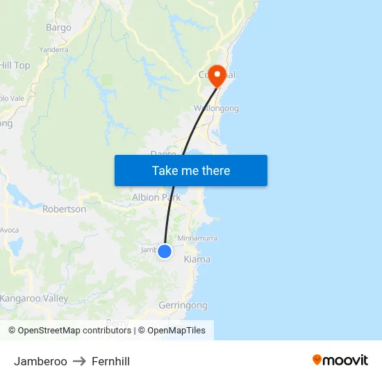 Jamberoo to Fernhill map